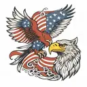 wolf and bald eagle with turkish and american flag  tattoo design idea