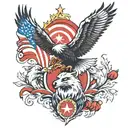 wolf and bald eagle with turkish and american flag  tattoo design idea