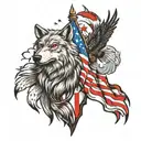 wolf and eagle with american flag and turkish flag tattoo design idea
