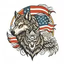 wolf and eagle with american flag and turkish flag tattoo design idea