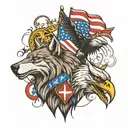 wolf and eagle with american flag and turkish flag tattoo design idea