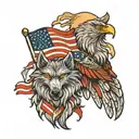 wolf and eagle with american flag and turkish flag tattoo design idea