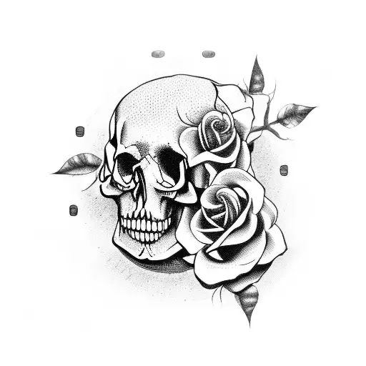 hand skull with dead roses and a broken clock  tattoo design idea