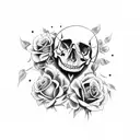 hand skull with dead roses and a broken clock  tattoo design idea