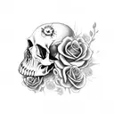 hand skull with dead roses and a broken clock  tattoo design idea