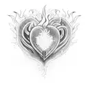 realistic heart set on fire tattoo design idea