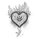 realistic heart set on fire tattoo design idea