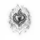 realistic heart set on fire tattoo design idea