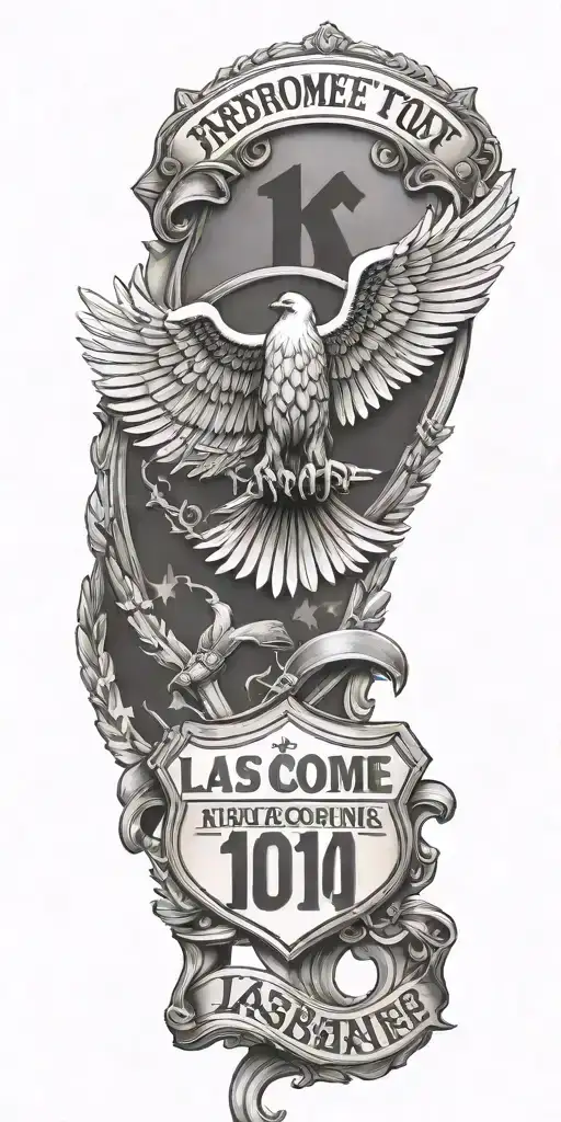 patriotic tattoo depicting the 101st airborne crest and the welcome to Las Vegas sign with the combat infantry badge  tattoo design idea