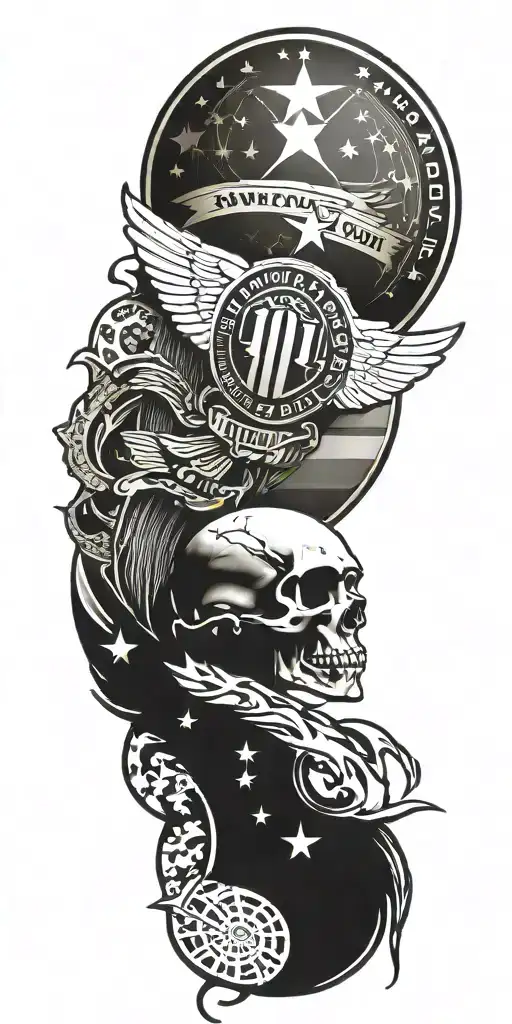 patriotic tattoo depicting the 101st airborne crest and the welcome to Las Vegas sign with the combat infantry badge  tattoo design idea