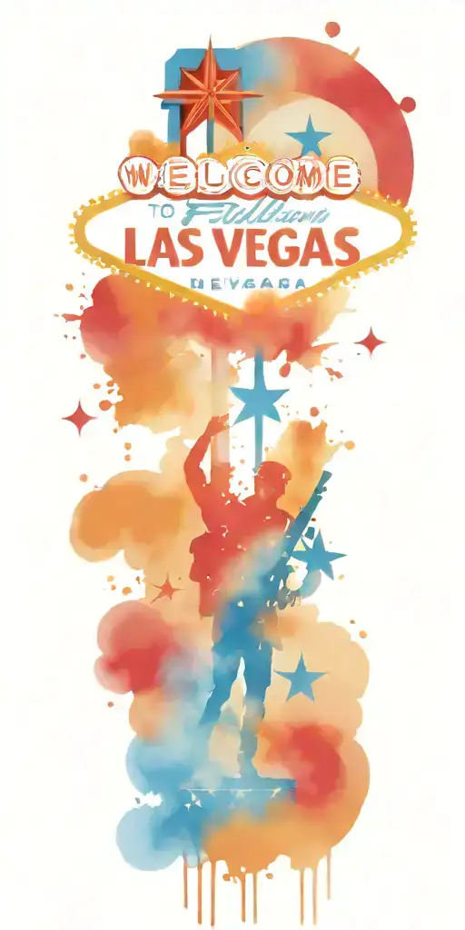 patriotic tattoo depicting soldiers and the welcome to Las Vegas sign  tattoo design idea