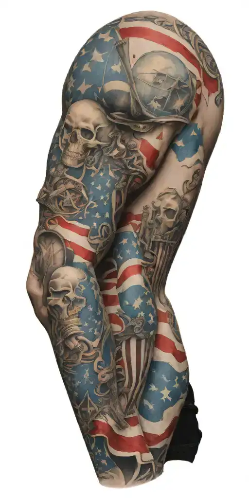 patriotic sleeve tattoo depicting tattoo design idea