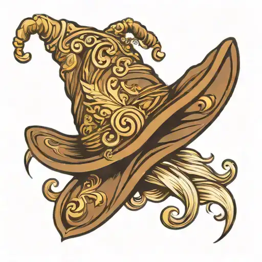 wizard hat brown and gold tattoo design idea