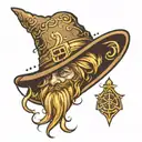 wizard hat brown and gold tattoo design idea