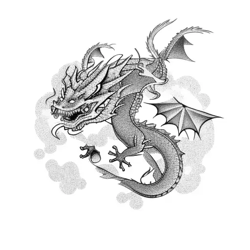 dragon and cherry blossoms tattoo design idea
