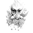 small artistic tattoo with the presence of 3 types of animals: monkeys, horses and chickens adorned with flowers tattoo design idea