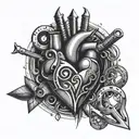 An abstract design combining elements of love and self-employment, such as hearts and tools, in black-grey style tattoo design idea