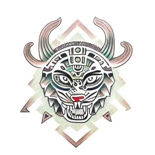 a human Aztec jaguar warrior with a macuahuitl tattoo design idea