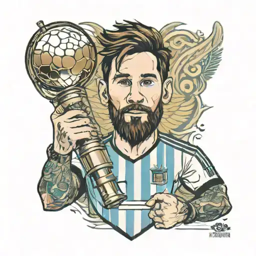 Messi argentina holding world cup throphy  tattoo design idea