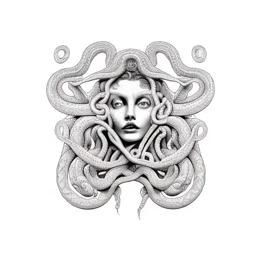 Medusa beautifull flirting face, snake looking  tattoo design idea