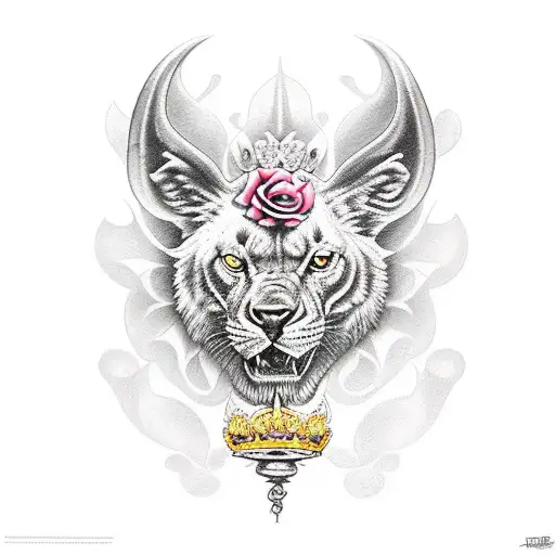 Leon con corona de espinas y rosas tattoo design idea