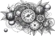 solar system with clock mechanism intertwined tattoo design idea