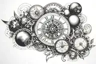 solar system with clock mechanism intertwined tattoo design idea