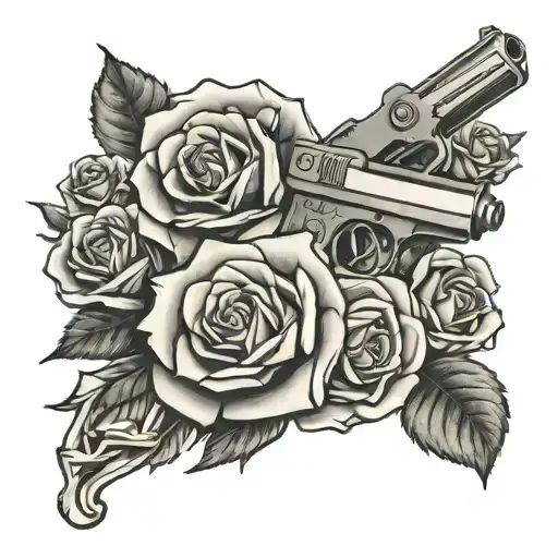 Roses with a gun tattoo design idea