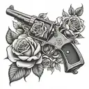 Roses with a gun tattoo design idea