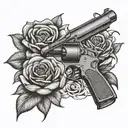 Roses with a gun tattoo design idea