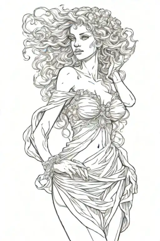 full body Aphrodite realistic sexy girl facing forward tattoo design idea