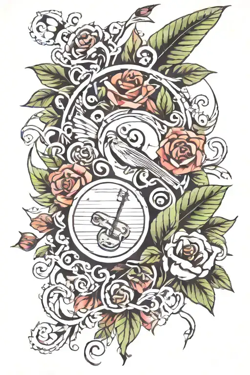 Devotion to music and nature tattoo design idea