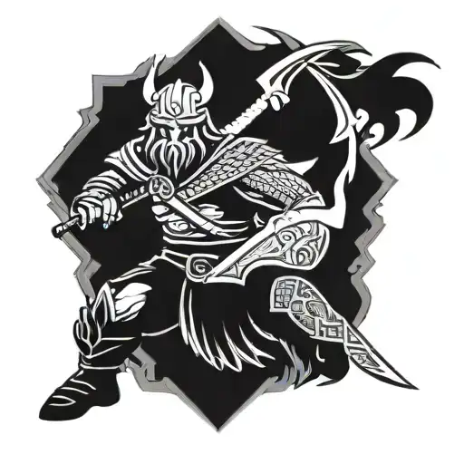 Viking wolve warrior wielding a sword tattoo design idea