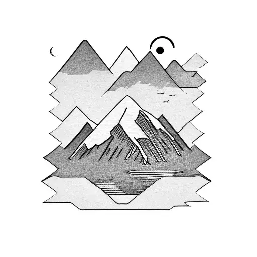 forearm sleeve with mountains and forestry and wildlife tattoo design idea