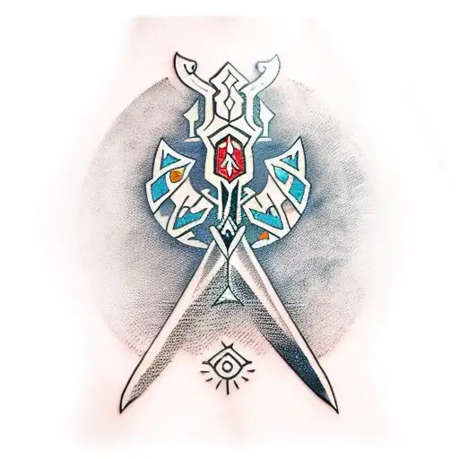link's master sword and the witcher's runes tattoo design idea