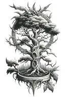 tree of life and lightning strikes All the arrows tattoo design idea