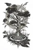 tree of life and lightning strikes All the arrows tattoo design idea