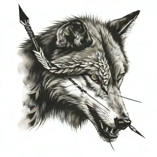 wolf and arrow tattoo design idea