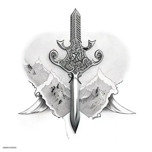 A tattoo inspired by the Creation of Adam painting, incorporating swords tattoo design idea