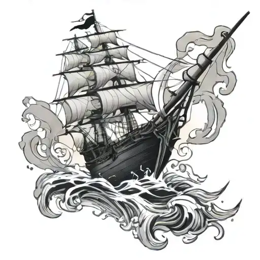 skull ship wheell pirate ship sailing tattoo design idea