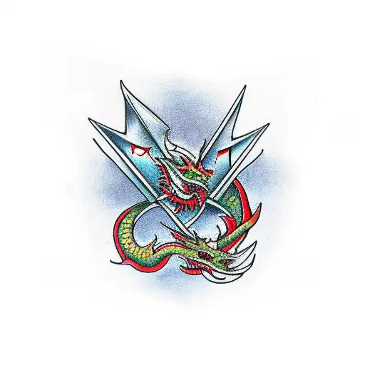 tricep dagger and dragon tattoo design idea