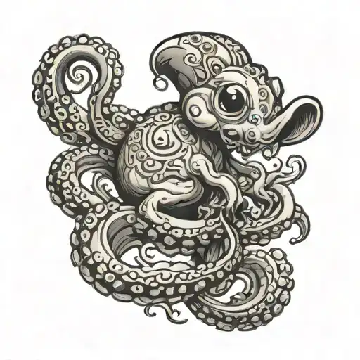 octopus holding hamster stabbing a bunny tattoo design idea