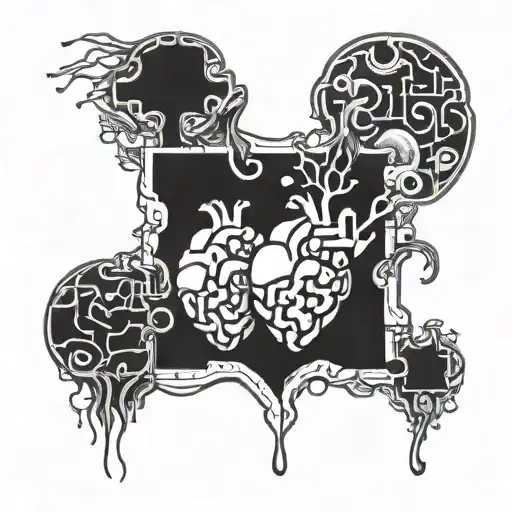 heart and brain connected puzzle pieces forming two different dates  tattoo design idea