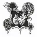 heart and brain connected puzzle pieces forming two different dates  tattoo design idea