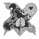 heart and brain connected puzzle pieces forming two different dates  tattoo design idea