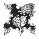 heart and brain connected puzzle pieces forming two different dates  tattoo design idea