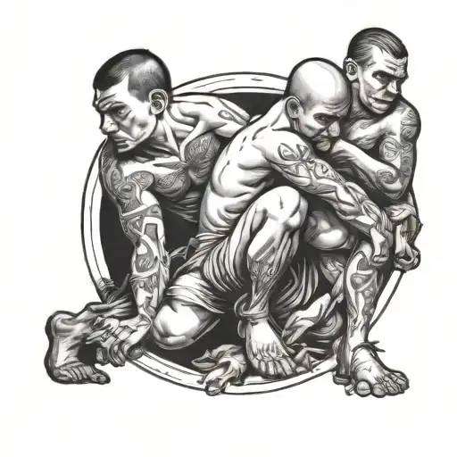 russian prison tattoo of men wresting without weapons tattoo design idea