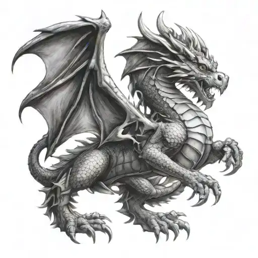 welsh dragon breathing fire tattoo design idea