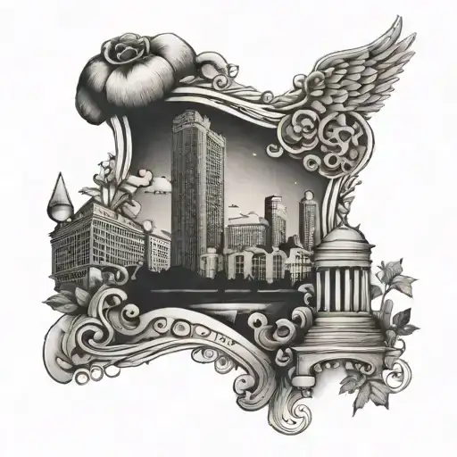 A detailed rib cage tattoo featuring iconic Memphis landmarks like Graceland and Beale Street tattoo design idea