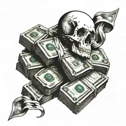 A stack of money intertwined with a back bone tattoo design idea